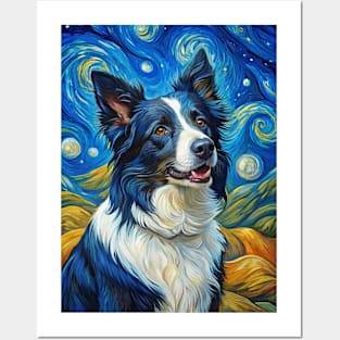 Border Collie Dog Breed Painting in a Van Gogh Starry Night Art Style Posters and Art